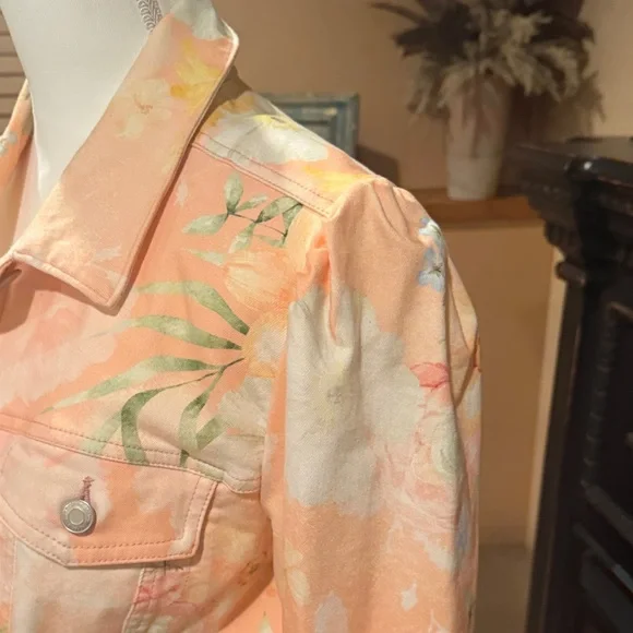 Boston Proper Peach Floral Jean Jacket - Picture 3 of 8